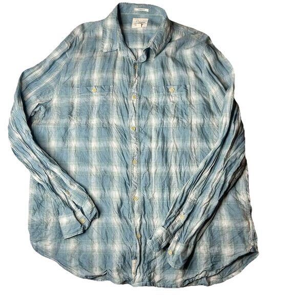 Lucky Brand Original Classic Fit Men’s 100% Linen Plaid Shirt Blue XXL Coastal - Picture 1 of 8